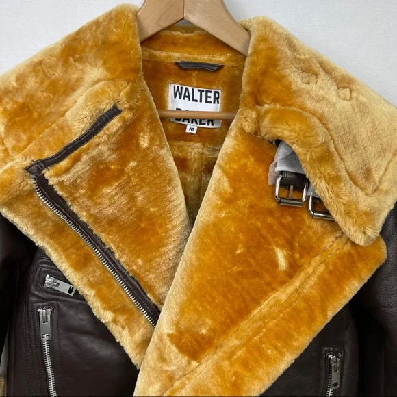 New Walter baker Eduardo faux fur trim leather jacket - Picture 4 of 16